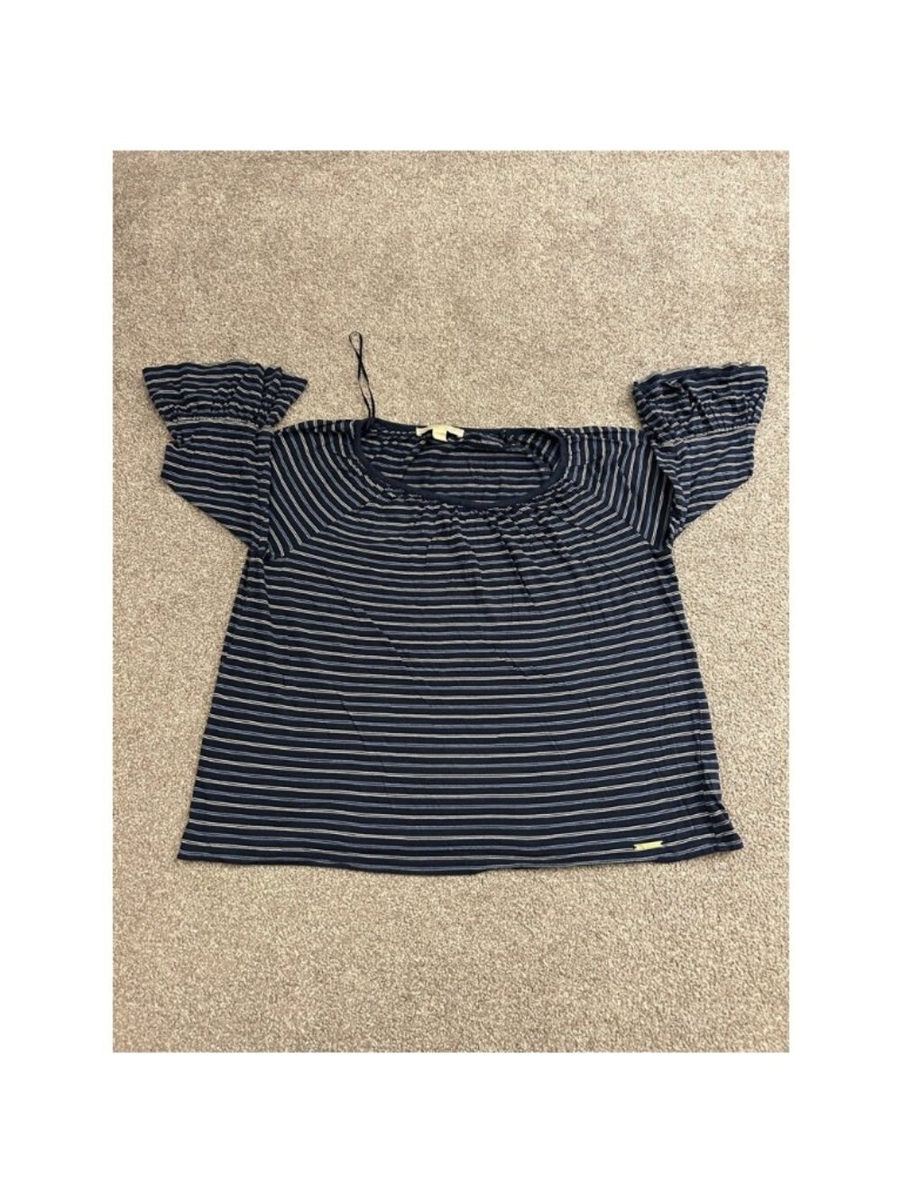 Michael Kors Striped Top Womens Medium Navy Blue Excellent Ruffle Sleeve